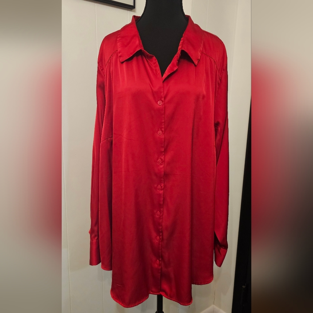 Torrid Vibrant Red Satin Button-Down Shirt 4X